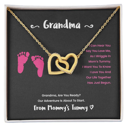 Grandma I Can Hear You Say You Love Me - Pink Version Interlocking Hearts Necklace