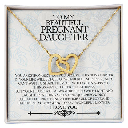 To My Beautiful Pregnant Daughter - Premium Love Necklace - Ge02 Interlocking Hearts Necklace