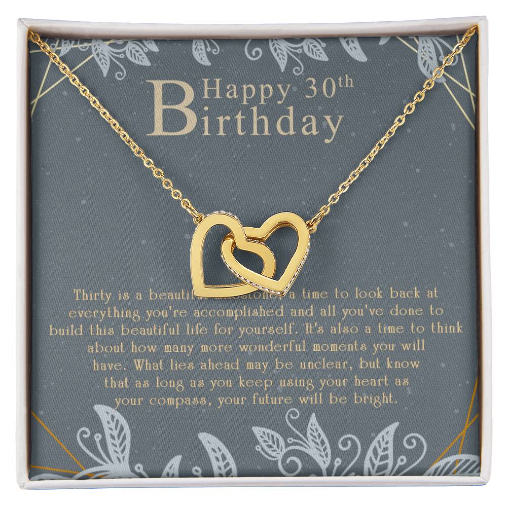 Happy 30Th Birthday Interlocking Hearts Necklace Message Card