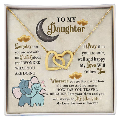 To My Daughter Elephant Mom Birthday Gift Interlocking Hearts Necklace