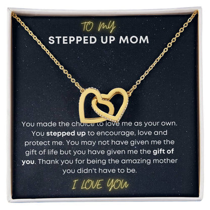 To My Step Mom Aka Stepped Up Mom Interlocking Hearts Necklace