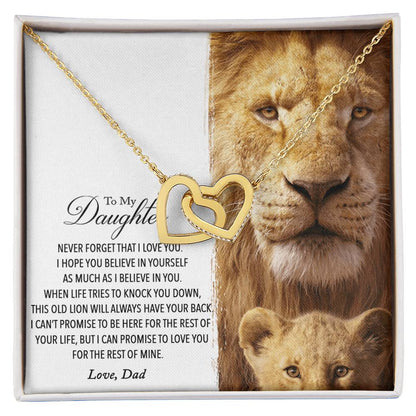 To My Daughter - This Old Lion Will Always Have Your Back Interlocking Hearts Necklace