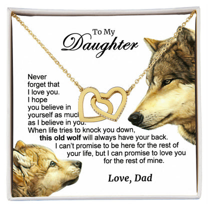 For Your Daughter - This Old Wolf Will Always Have Your Back Interlocking Hearts Necklace