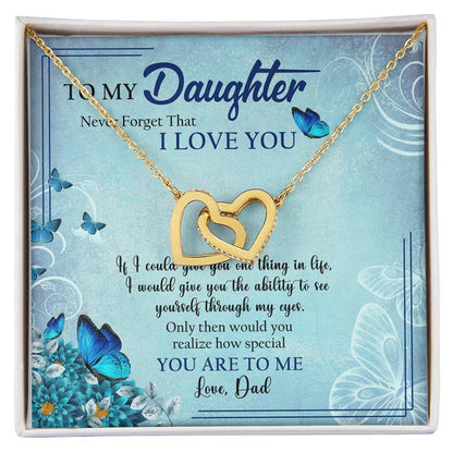 To My Daughter I Love You Butterfly Interlocking Heart Necklace Birthday Message Card From Dad Interlocking Hearts Necklace