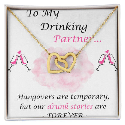 To My Drinking Partner Interlocking Hearts Necklace Message Card