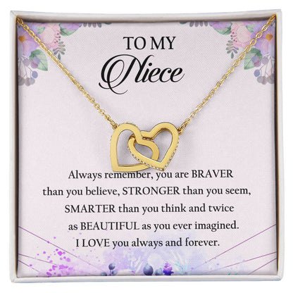 To My Niece Interlocking Hearts Necklace Message Card