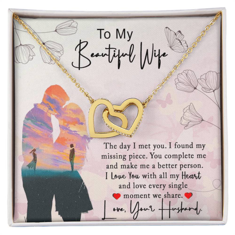 To My Beautiful Wife Interlocking Hearts Necklace