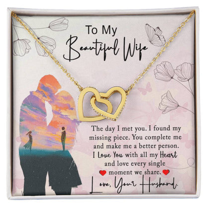 To My Beautiful Wife Interlocking Hearts Necklace