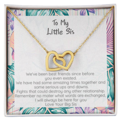 Little Sis I Will Always Be Here For You - Locked Hearts Necklace Interlocking Hearts Necklace