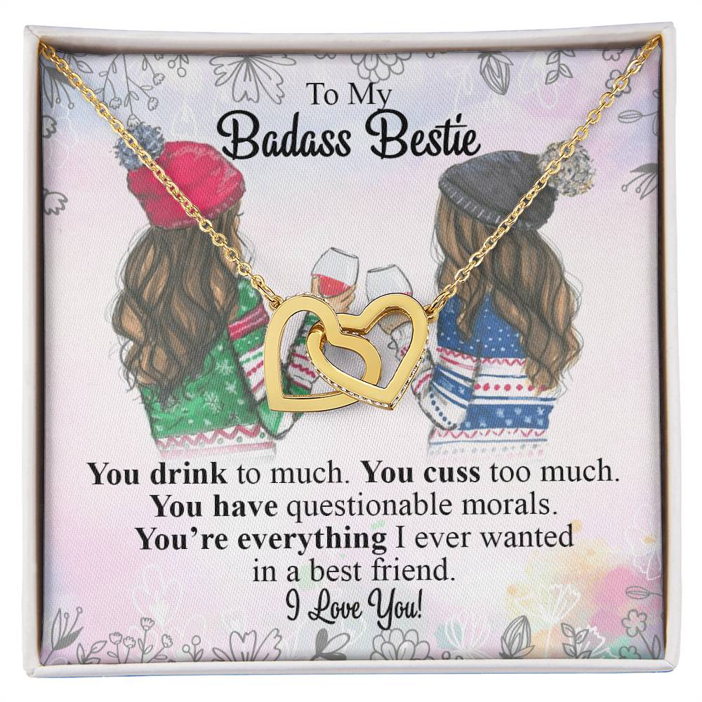 To My Badass Bestie Interlocking Hearts Necklace