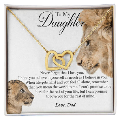 To My Daughter - This Old Lion Will Always Have Your Back Interlocking Hearts Necklace