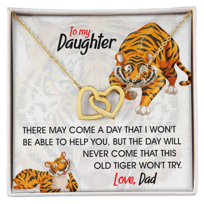 To My Daughter - This Old Tiger Will Always Love You Interlocking Hearts Necklace