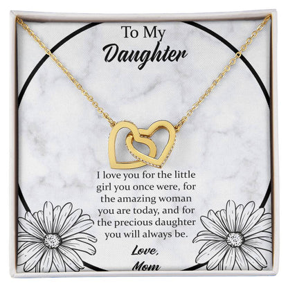 To My Daughter I Love You For The - Love Mom Interlocking Hearts Necklace