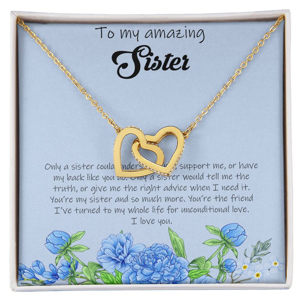 To My Amazing Sister - Blue Interlocking Hearts Necklace