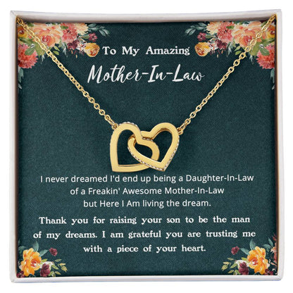 Gift For Mother-In-Law - Living The Dream - Interlocking Interlocking Hearts Necklace