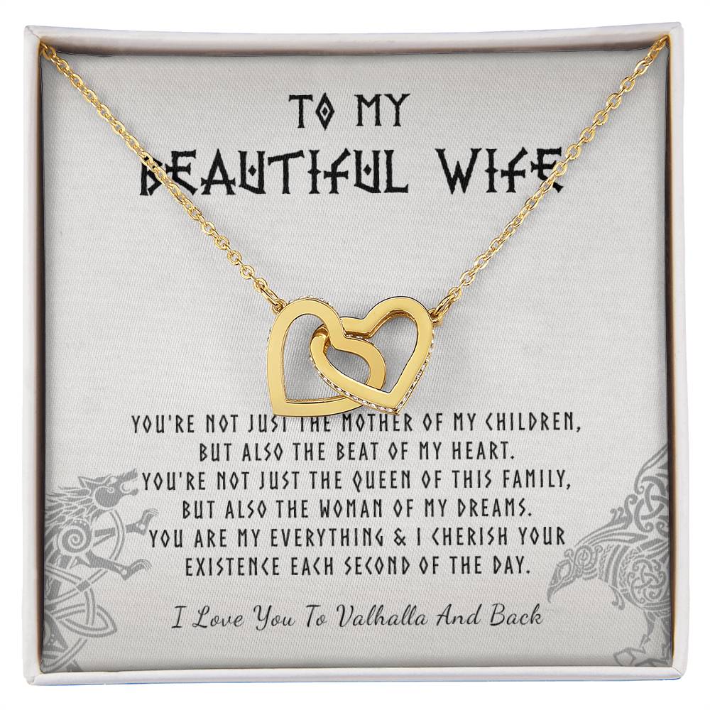 To My Beautiful Wife - I Love Your To Valhalla And Back Interlocking Hearts Necklace