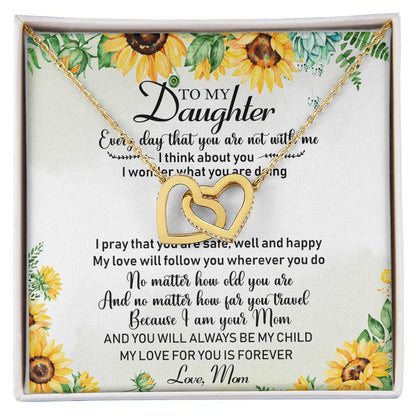 To My Daughter Sunflower Interlocking Hearts Necklace Birthday Message Card