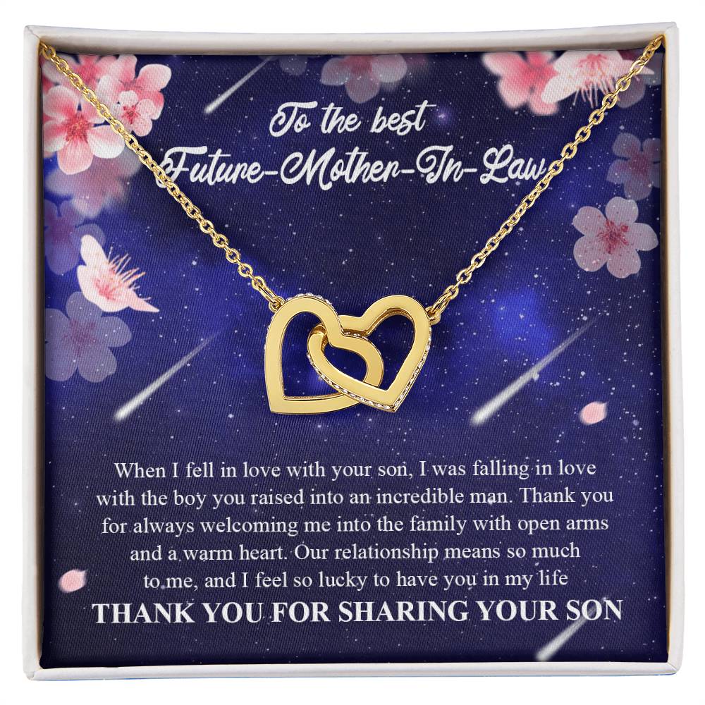 To My Future Mother-In-Law - Thank You For Always Welcoming Me Into The Family With Open Arms And A Warm Heart Interlocking Hearts Necklace