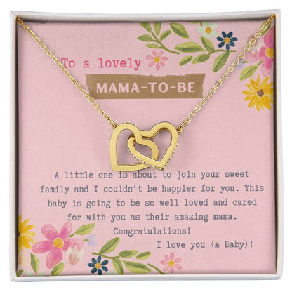 Mama To Be Interlocking Hearts Necklace Pink Floral Baby Shower