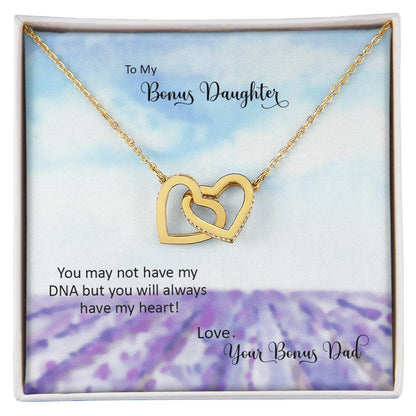 Bonus Daughter From Bonus Dad No Dna But You Have My Heart Interlocking Hearts Necklace