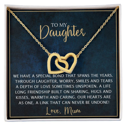 To My Daughter - Unique Heart Bonding Necklace Gift Set Interlocking Hearts Necklace