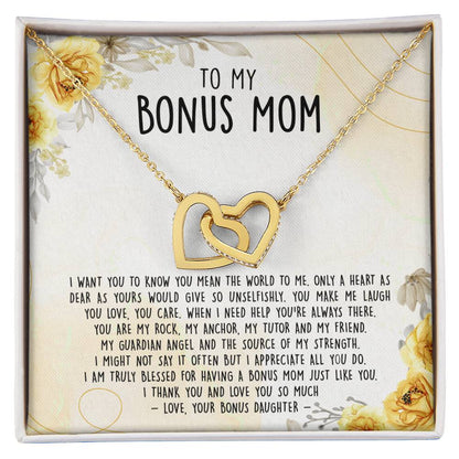 Premium To My Bonus Mom - Only A Heart As Dear As Yours Would Give So Unselfishly Interlocking Hearts Necklace