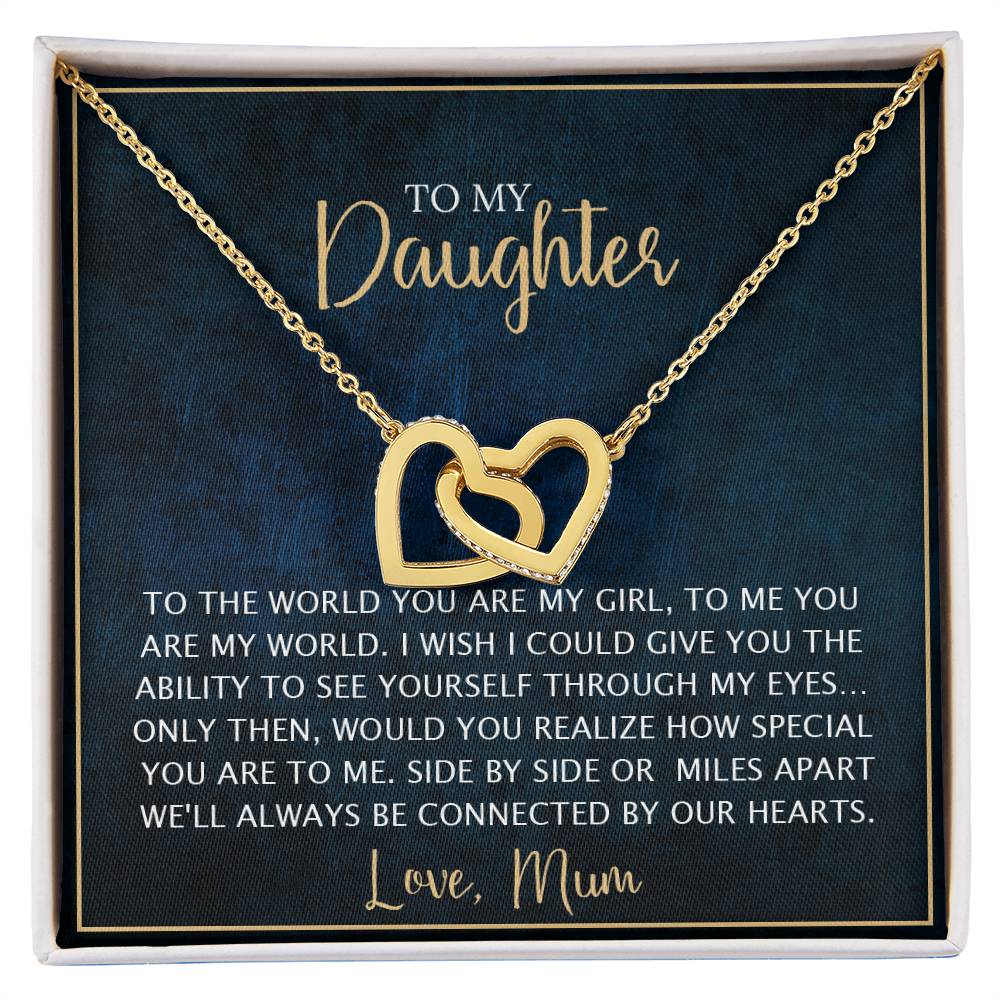 To My Daughter - Unique Heart Bonding Necklace Gift Set Interlocking Hearts Necklace