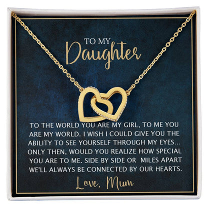 To My Daughter - Unique Heart Bonding Necklace Gift Set Interlocking Hearts Necklace