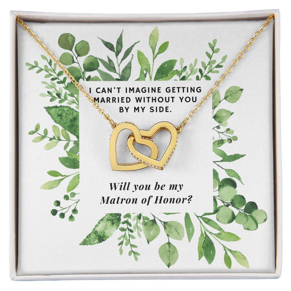 Be Matron Of Honor Square Foliage Interlocking Hearts Necklace
