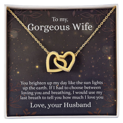 To My Gorgeous Wife - Interlocking Hearts Necklace