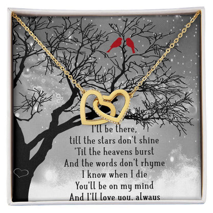 I'Ll Be There Interlocking Hearts Necklace Message Card