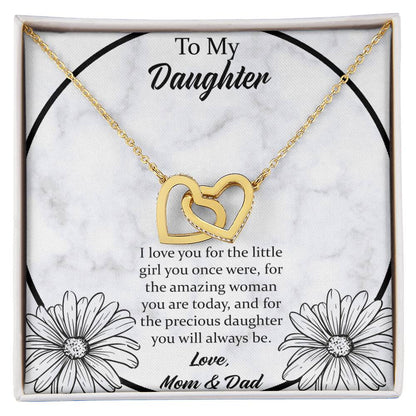 To My Daughter I Love You For The - Mom & Dad Interlocking Hearts Necklace