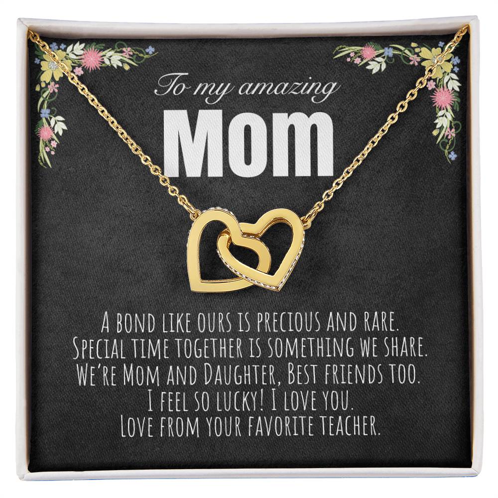 To My Mom - From Your Favorite Teacher Interlocking Hearts Necklace