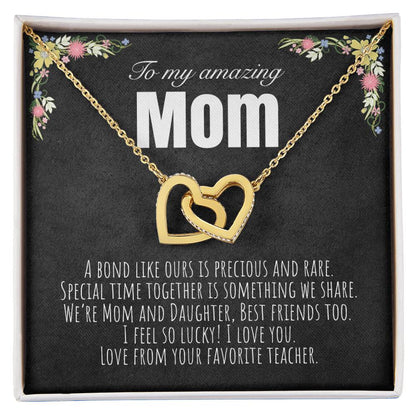 To My Mom - From Your Favorite Teacher Interlocking Hearts Necklace