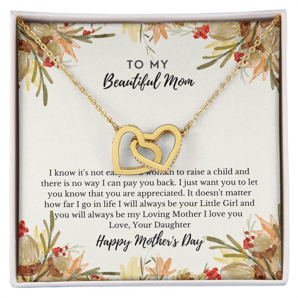 To My Beautiful Mom - Interlocking Heart Necklace - Interlocking Hearts Necklace