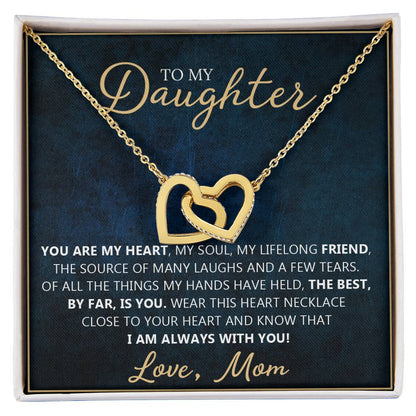 To My Daughter - You Are My Heart - Unique Heart Bonding Necklace Gift Set Interlocking Hearts Necklace