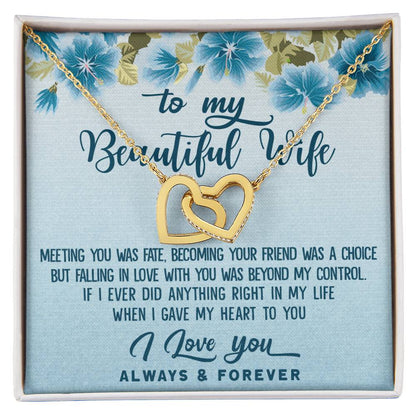 To My Beautiful Wife Meeting You Was Fate Interlocking Hearts Necklace