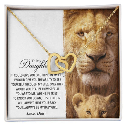 To My Daughter - This Old Lion Will Always Have Your Back Interlocking Hearts Necklace
