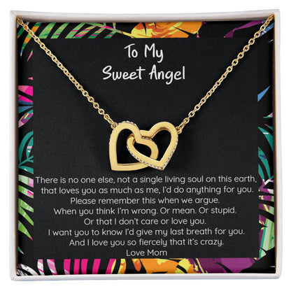 Teen Girl Sweet Angel From Mom Locked Hearts Necklace Interlocking Hearts Necklace