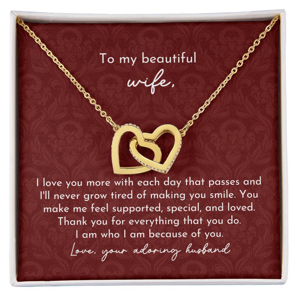 To Beautiful Wife Interlocking Hearts Necklace Minimalist Burgundy