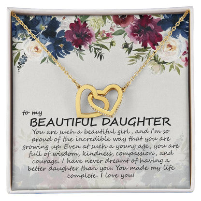 To My Daughter - Mom - Best Gift For Daughter - Heart Necklace Interlocking Hearts Necklace