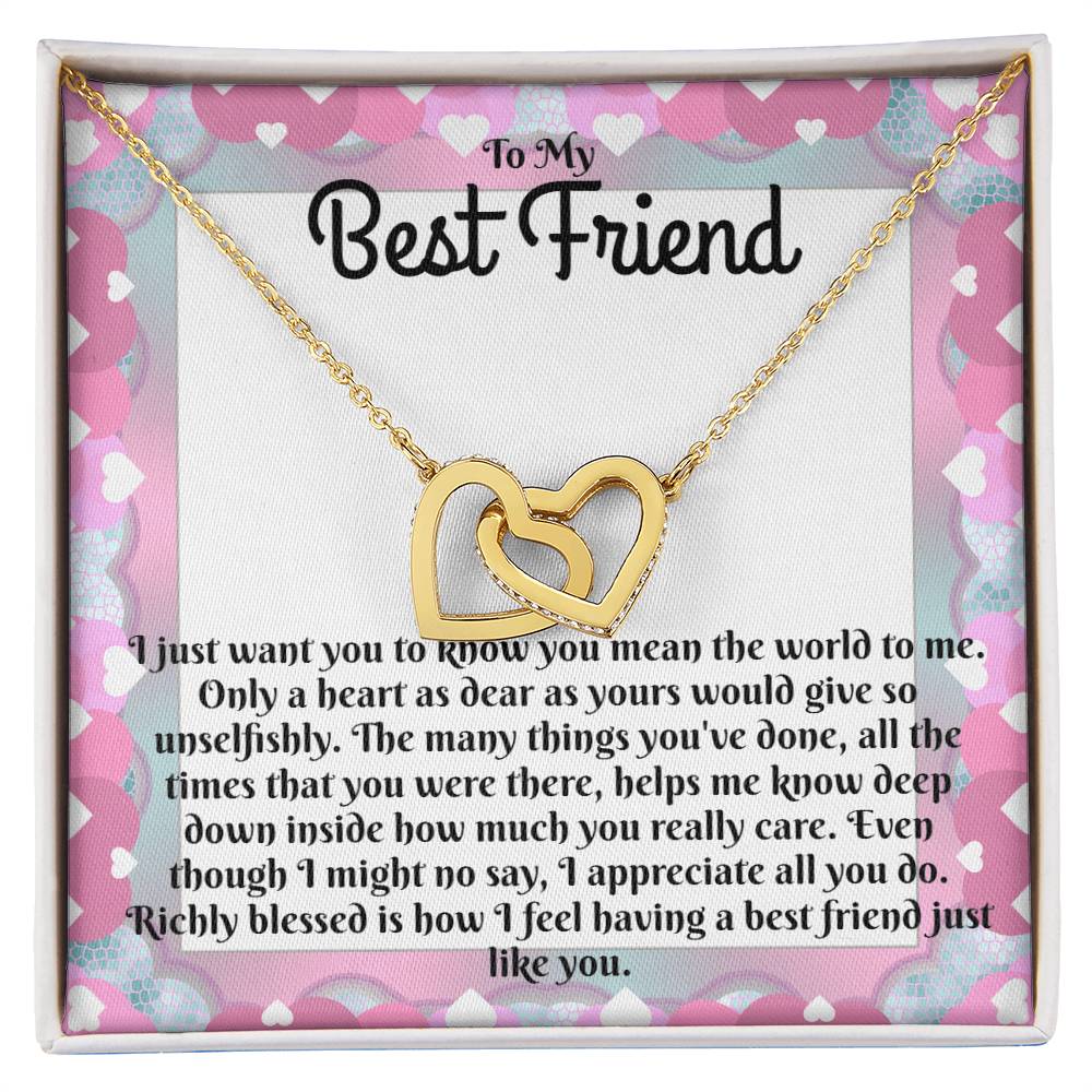 To My Best Friend - Sparkling Interlocking Hearts Necklace