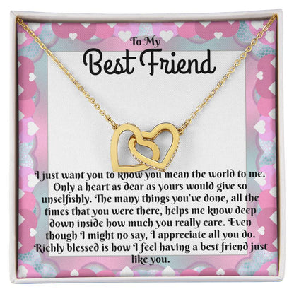 To My Best Friend - Sparkling Interlocking Hearts Necklace