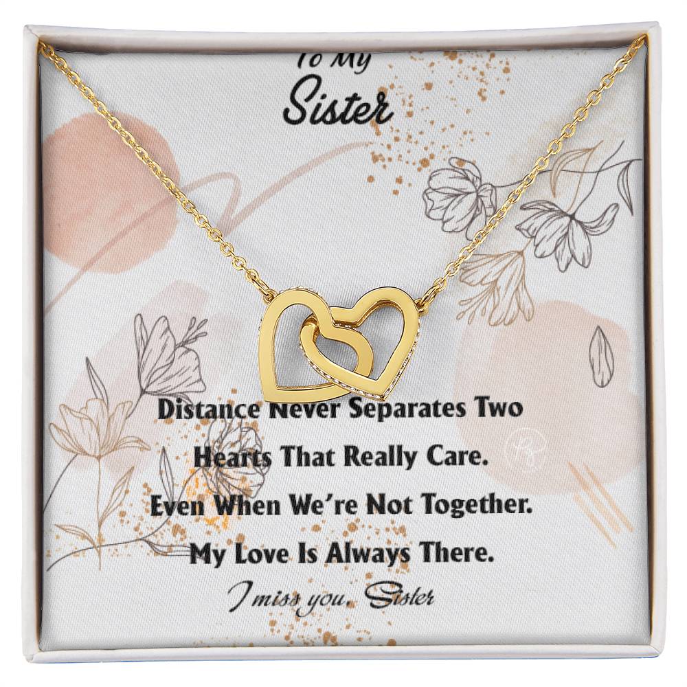 Distance Never Separates - Perfect Us Gift Interlocking Hearts Necklace