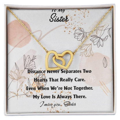 Distance Never Separates - Perfect Us Gift Interlocking Hearts Necklace