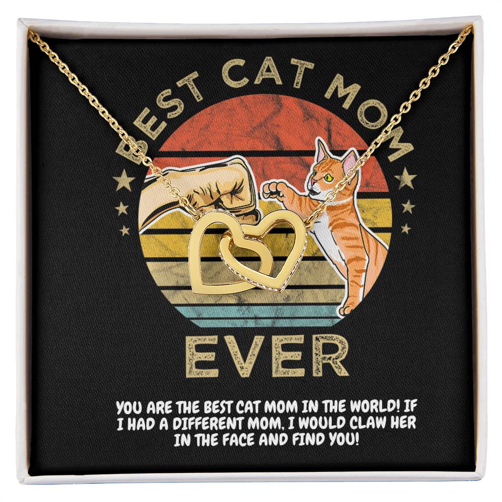 Best Cat Mom Ever Happy Mother'S Day Fist Bump Interlocking Hearts Necklace