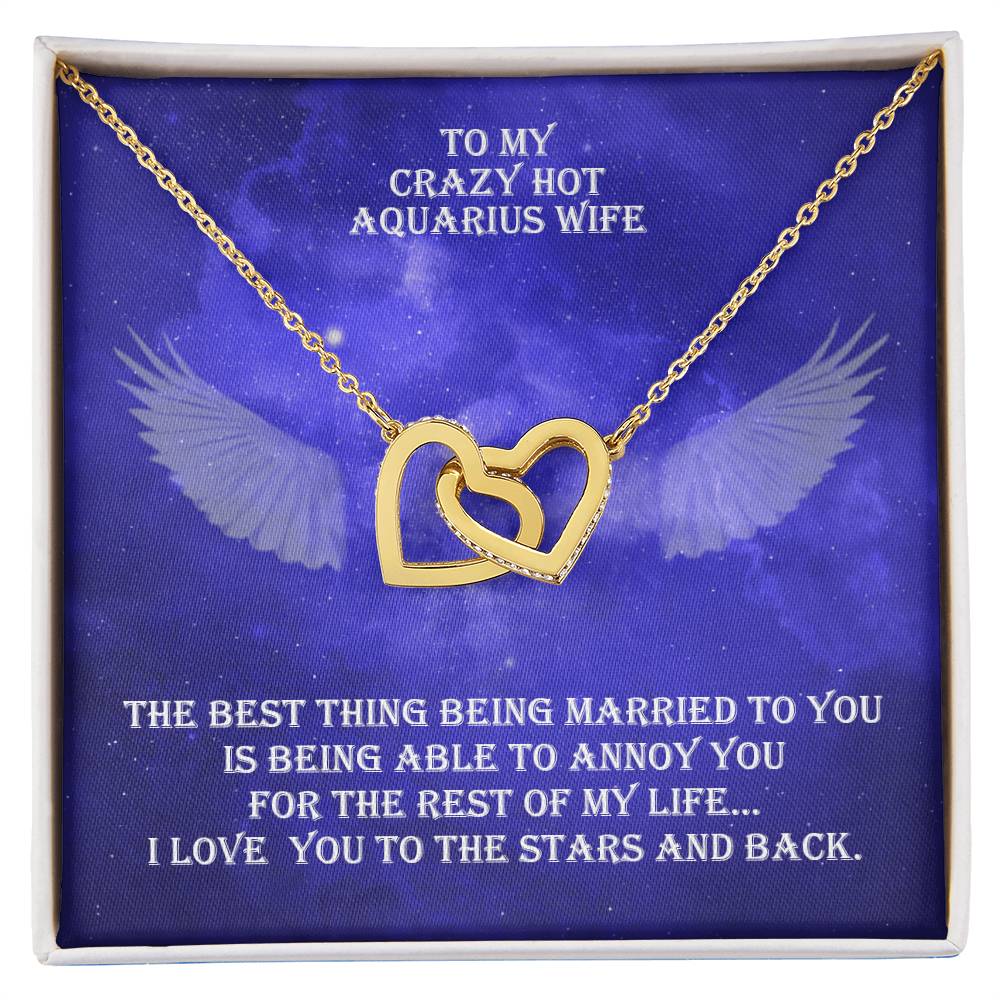 Hot Aquarius Wife Interlocked Hearts Necklace With Personal Message Card And Jewelry Box. Interlocking Hearts Necklace