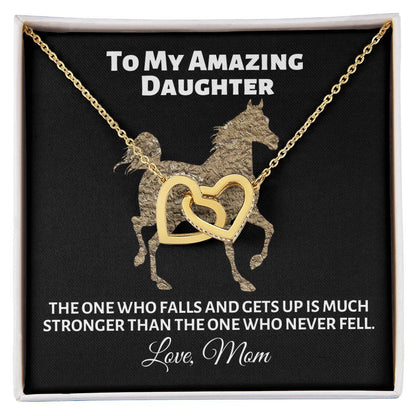 To My Amazing Daughter - The One Who Falls - Love Mom Interlocking Hearts Necklace