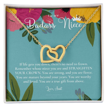 To My Badass Niece Straighten Your Crown Necklace Aunt Niece Necklace Niece Birthday Gift Niece Graduation Gift Interlocking Hearts Necklace