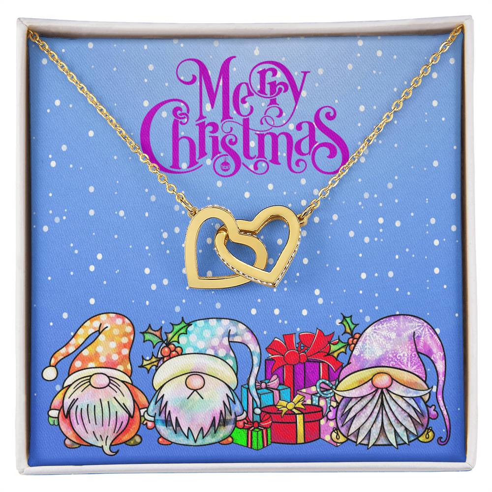 Merry Christmas Gnomes Interlocking Hearts Necklace